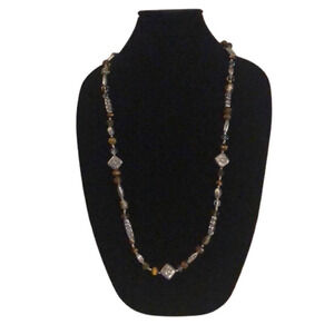 Beautiful Beaded Silver and Brown Accent Necklace